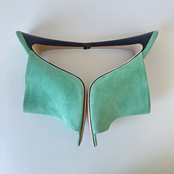 Jenni Kayne Green Suede Peep Toe Mule Heels Size 37 - Picture 6 of 14